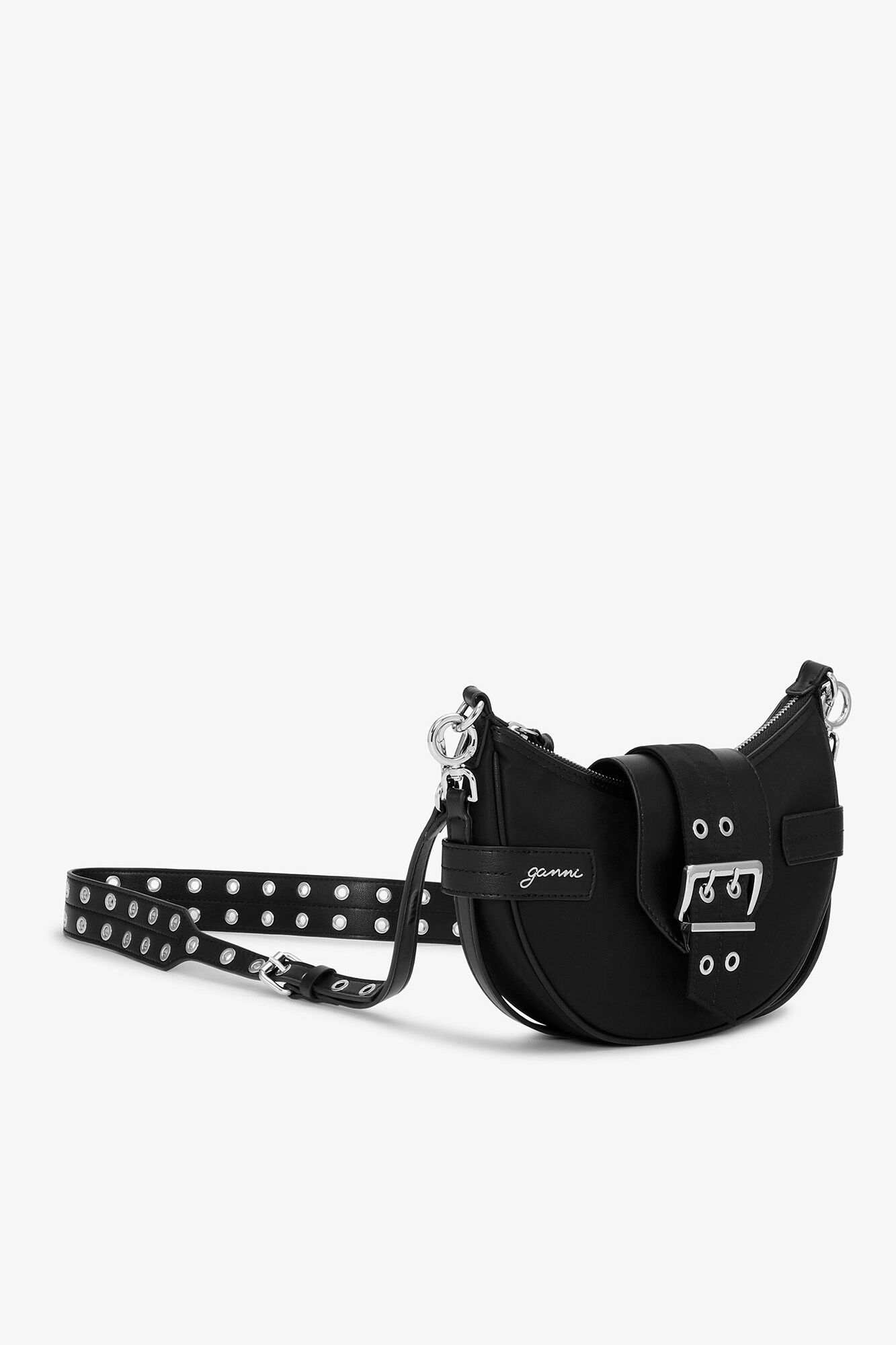 Black Small Bucky Crossbody Bag, Recycled Nylon, in colour Black - 2 - GANNI