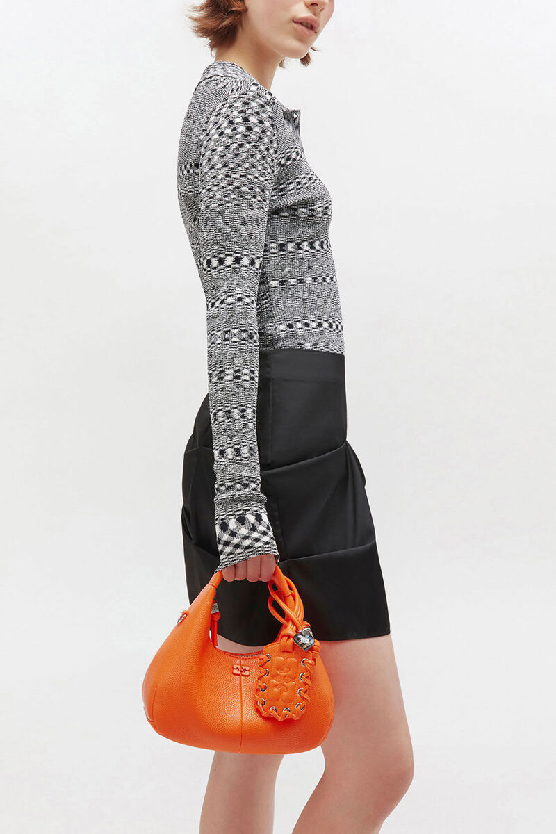 Orange Mini Hobo Bag, Recycled Polyester, in colour Russet Orange - 1 - GANNI