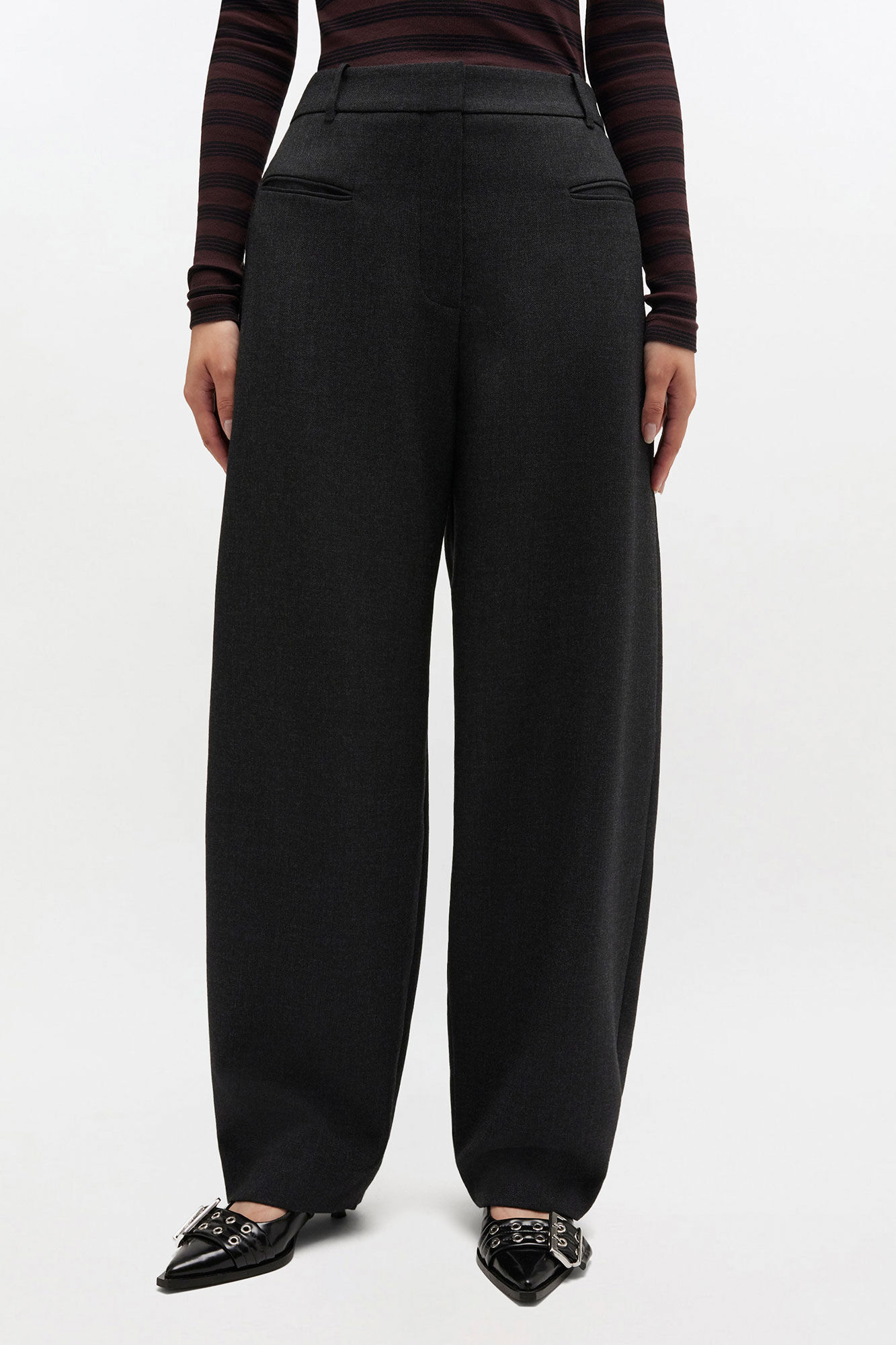 Trousers in Grey Wool Suiting, Recycled Polyester, in colour Phantom - 1 - GANNI