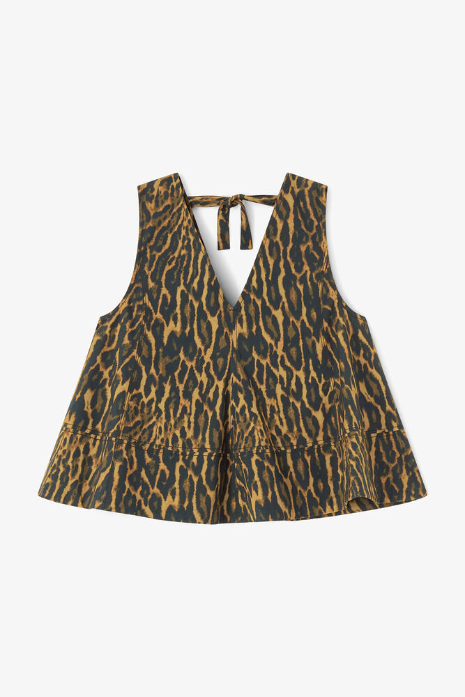 Leopard Cotton A-line Top, Khaki
