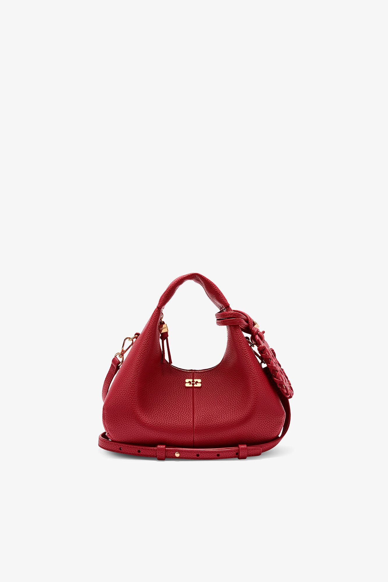 Grained Mini Hobo Bag, Recycled Polyester, in colour Red Dahlia - 1 - GANNI