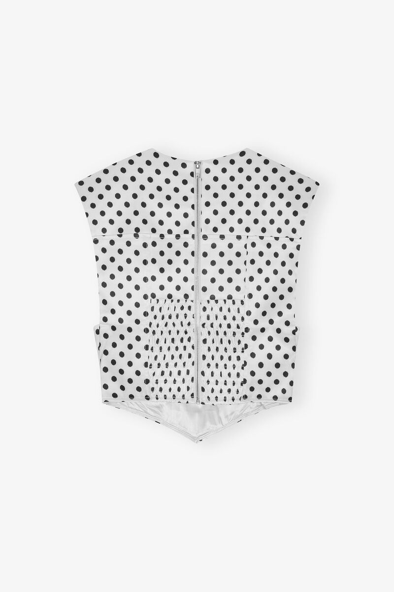 Polka-Dot Satin Corset Blouse, Recycled Polyester, in colour Egret - 2 - GANNI