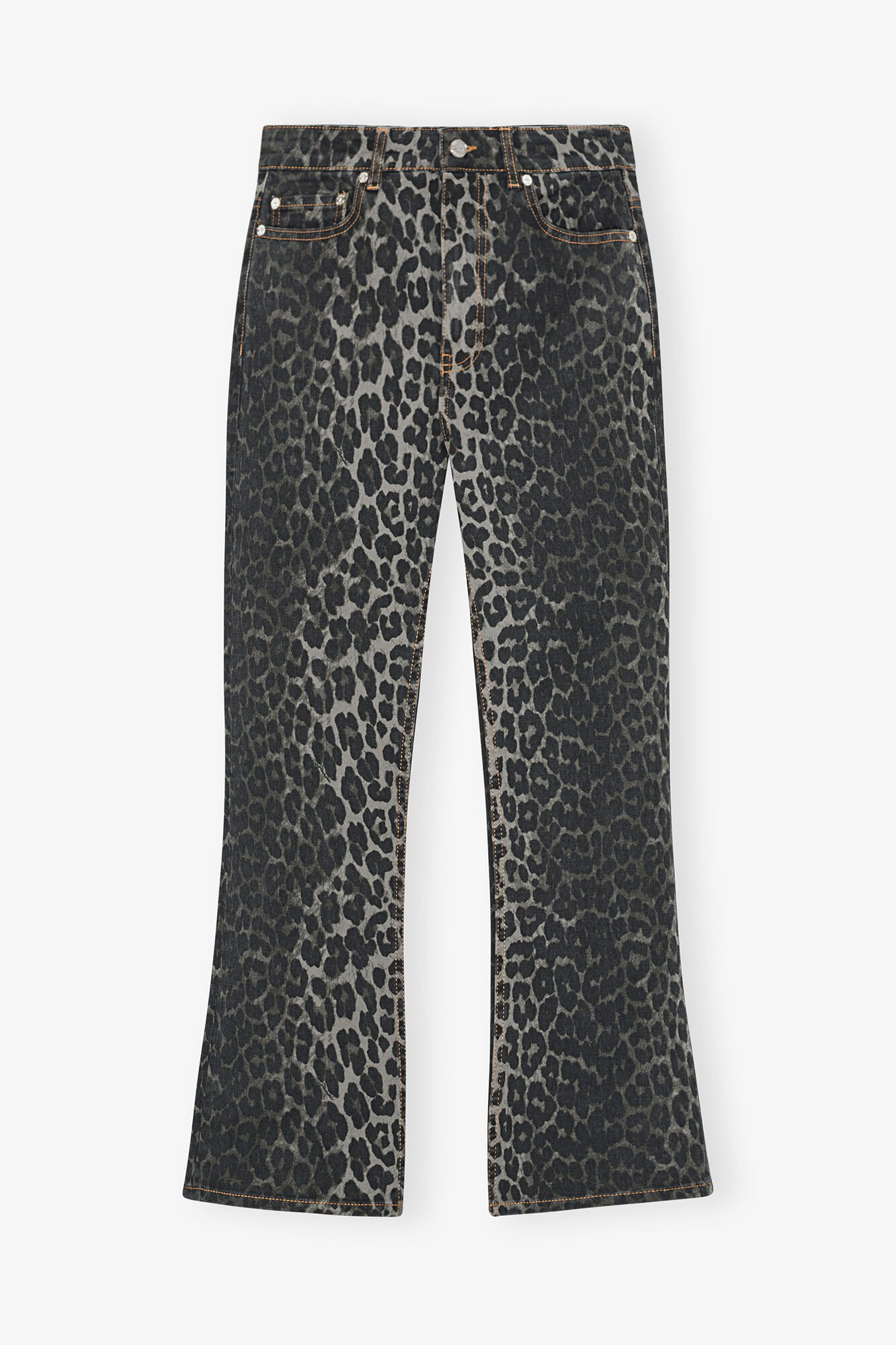 Betzy Jeans in Grey Leopard Print, Organic Cotton, in colour Gray Pinstripe - 1 - GANNI