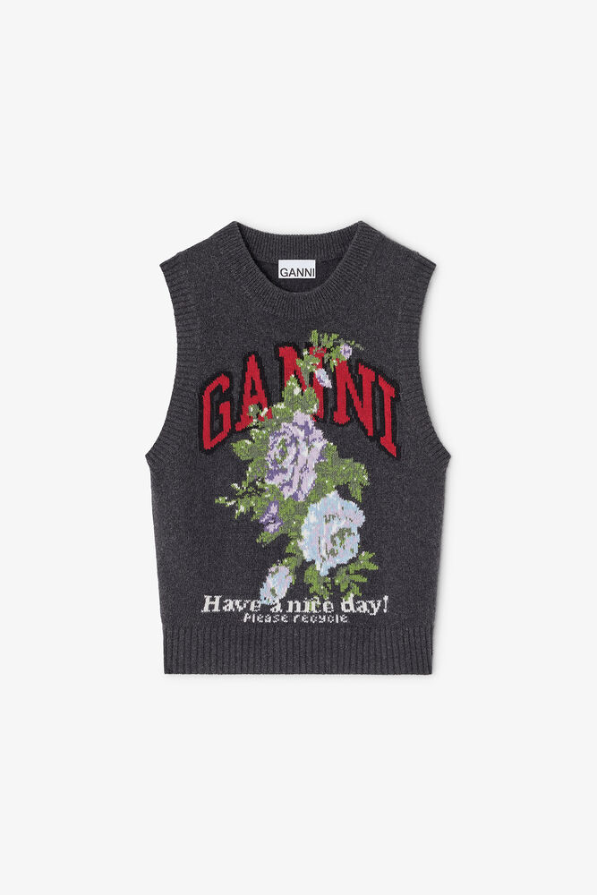 Dark Grey Rose Wool Vest, Phantom