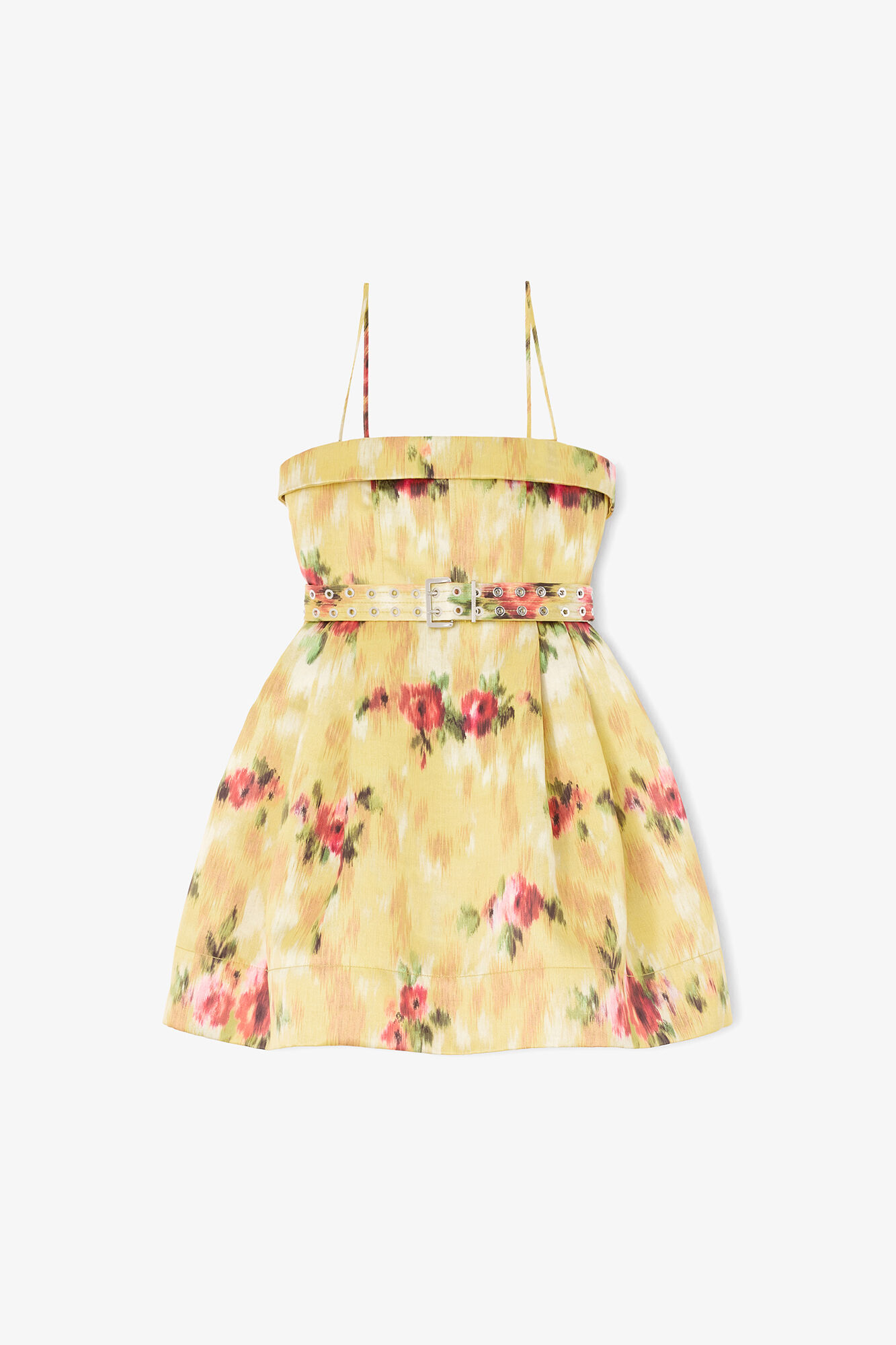 Dress in Yellow Printed Satin, Recycled Polyester, in colour Aurora - 1 - GANNI