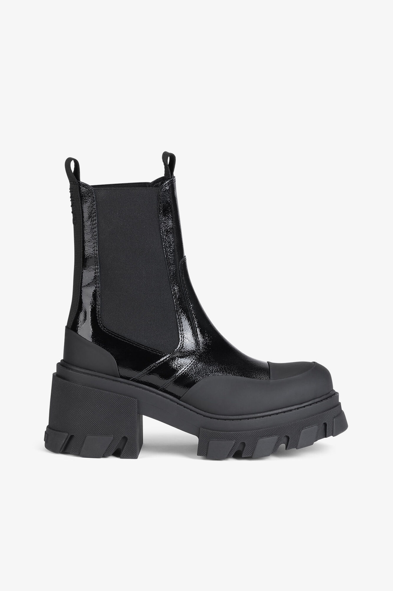 Cleated Heeled Mid Chelsea Boots in Black Naplack, Polyurethane, in colour Black - 1 - GANNI