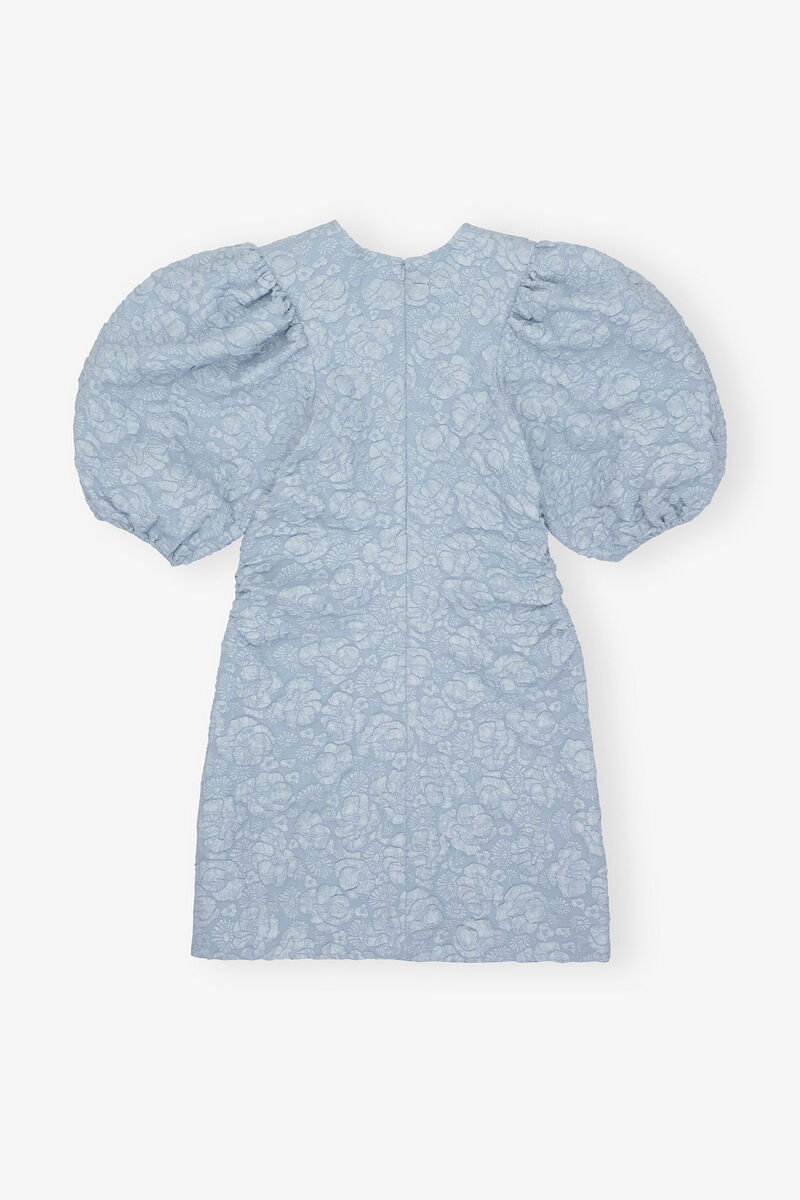 Stretch Jacquard Puff Sleeves Mini Dress, Recycled Polyester, in colour Sky Blue - 2 - GANNI