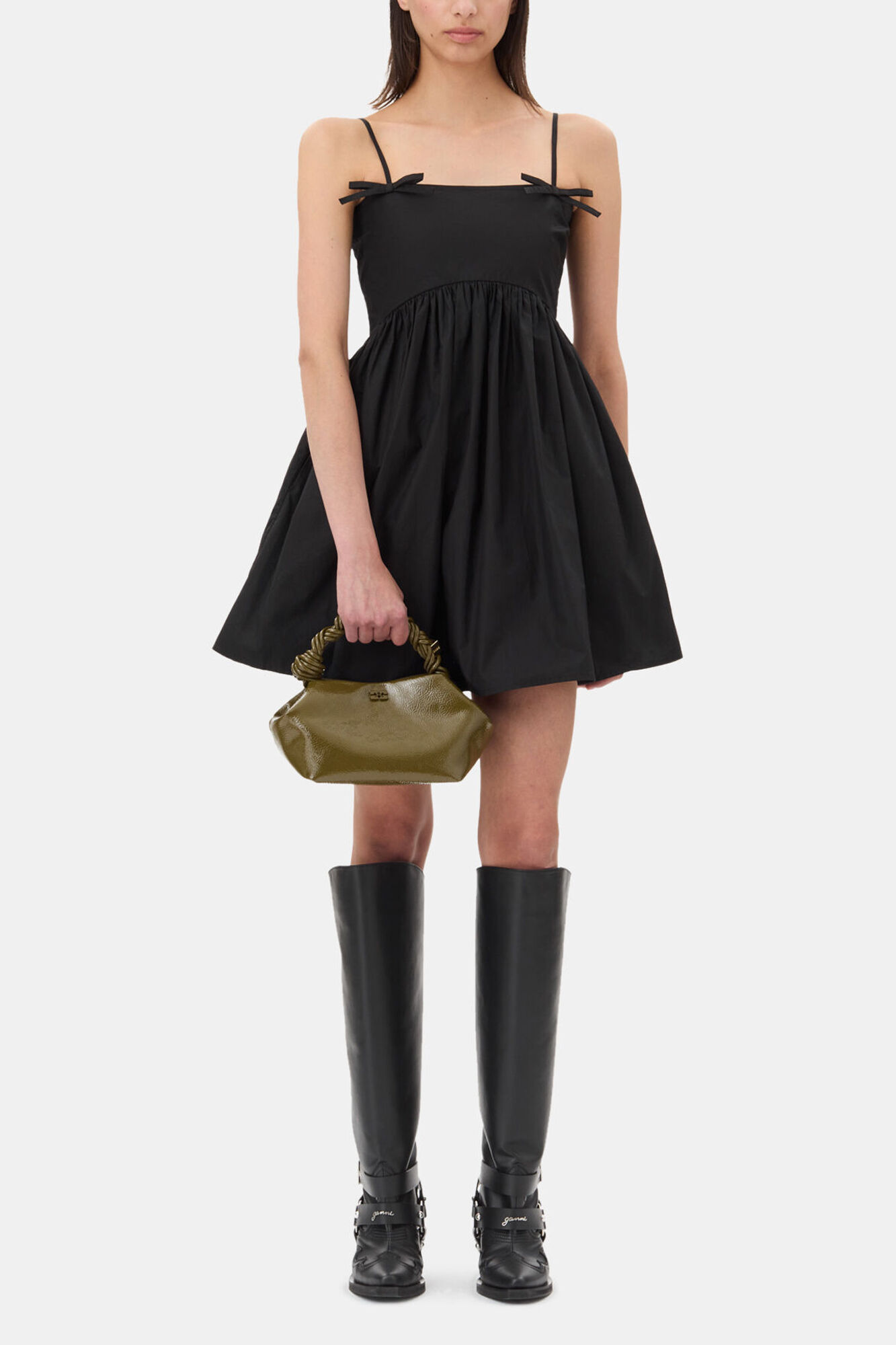 Olive Green Patent Small Bou Bag, Recycled Leather, in colour Military Olive - 2 - GANNI