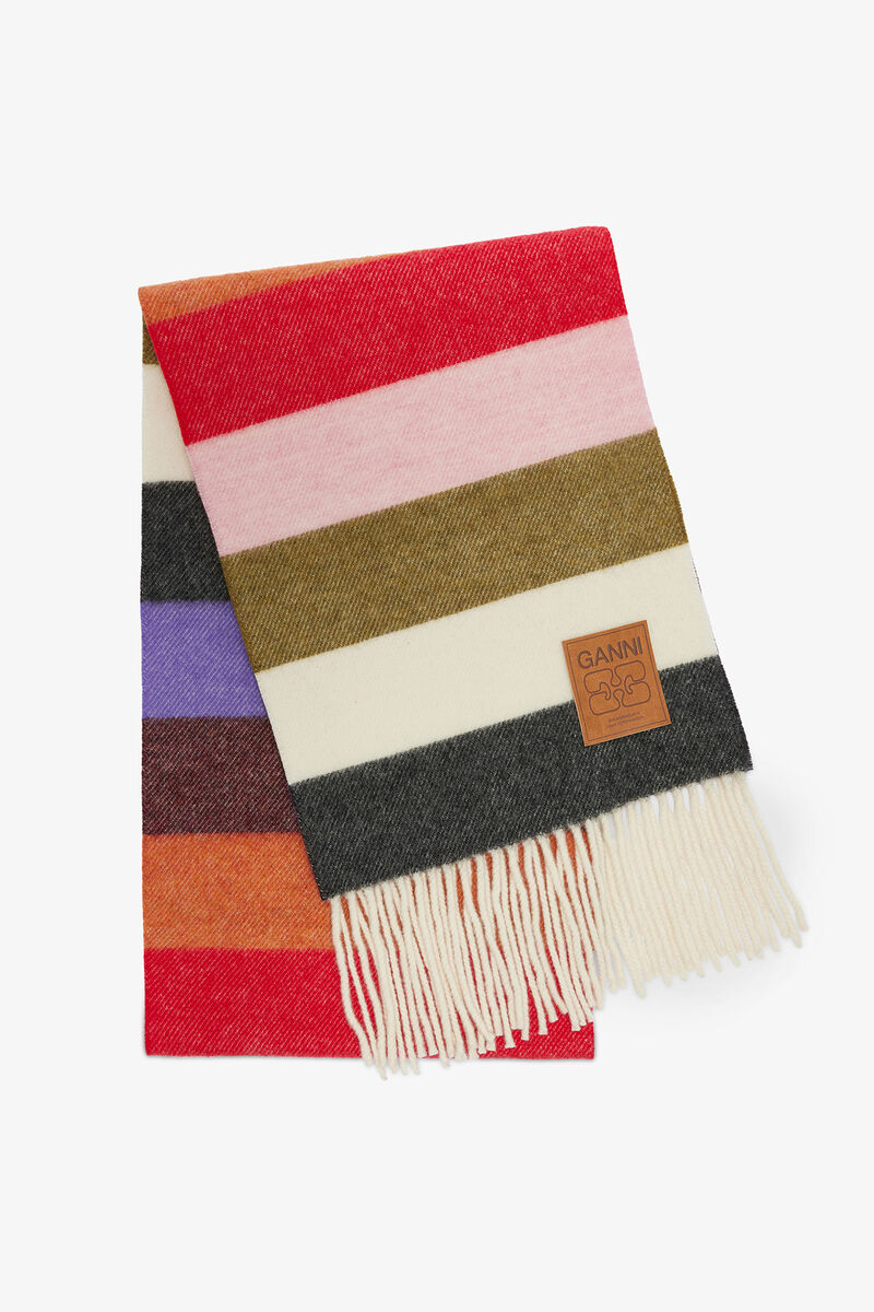 Wool Knit Scarf, Wool, in colour Multicolour - 1 - GANNI