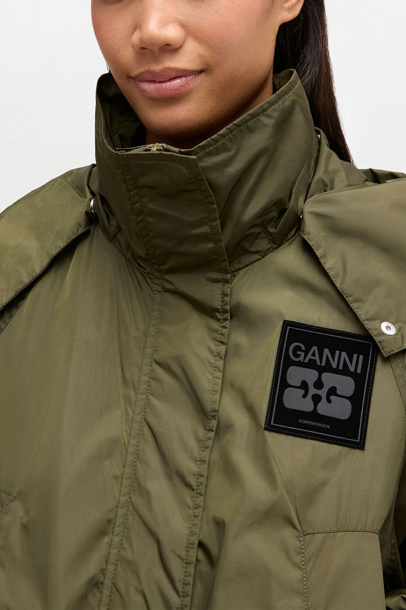Nylon Parka Coat, Recycled Polyamide, in colour Kalamata - 3 - GANNI