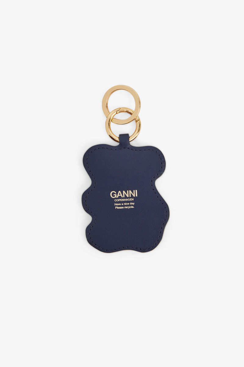 Joy Bear Keyring, Recycled Leather, in colour Black/Iris - 2 - GANNI