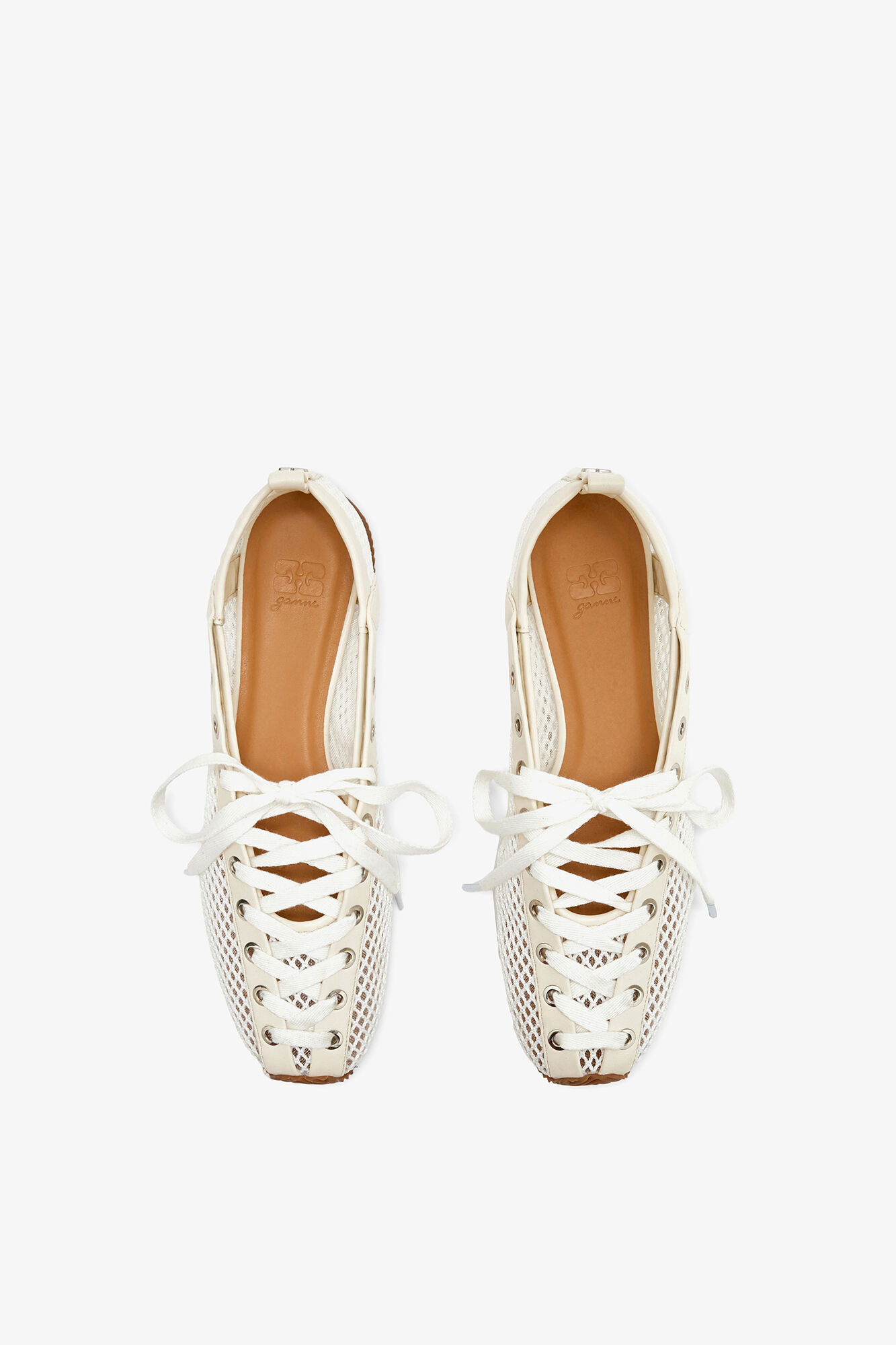 Sporty Ballerina in White Mesh, Recycled Polyester, in colour Egret - 3 - GANNI