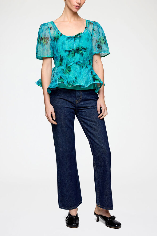 Peplum Blouse in Shibori Organza, Baltic