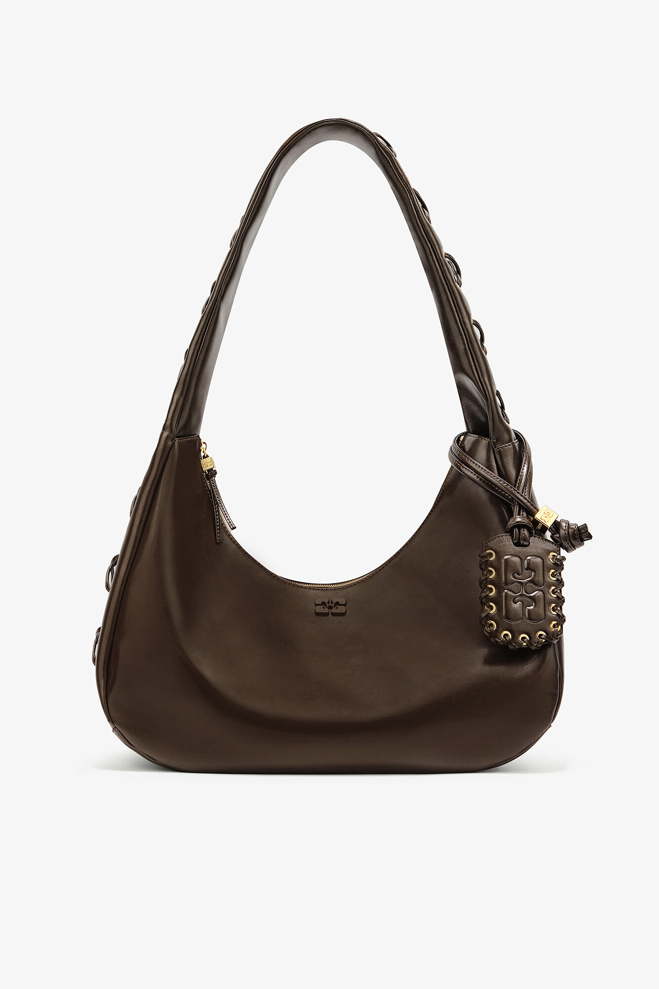 Green Medium Laces Hobo Bag, Polyurethane, in colour Dark Olive - 1 - GANNI