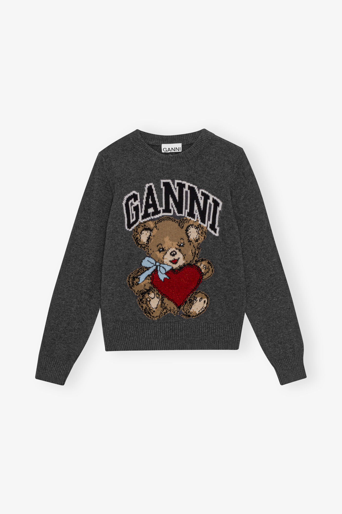 Dark Grey Graphic Bear Jumper, Wool, in colour Gray Quill - 1 - GANNI