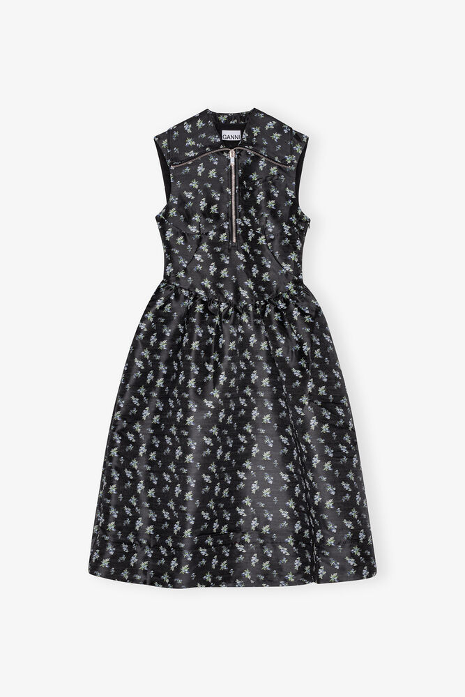 Black Floral Jacquard Midi Dress, Black