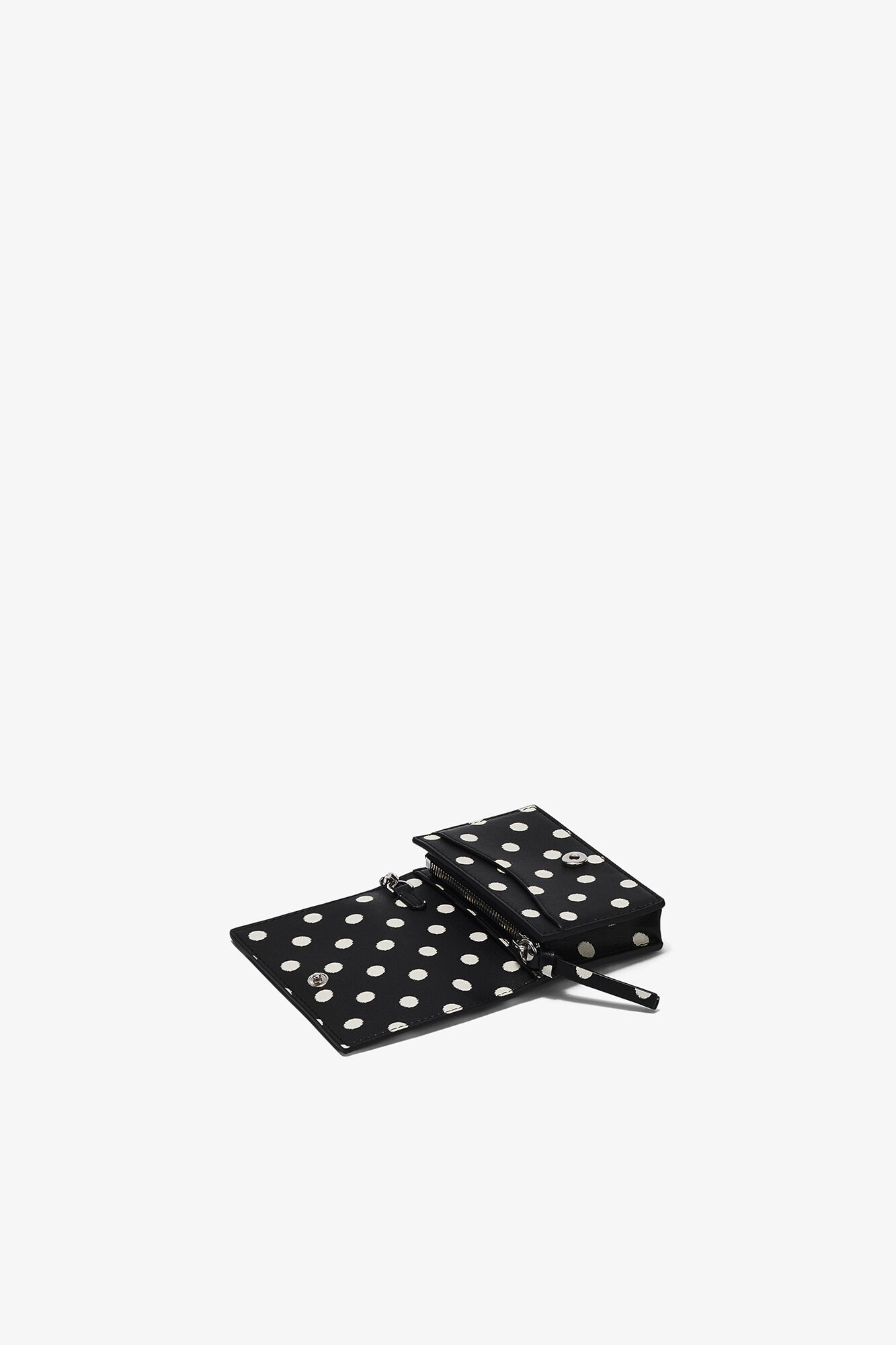 Bou kortholder med flap og prikker, Recycled Leather, in colour Black - 3 - GANNI