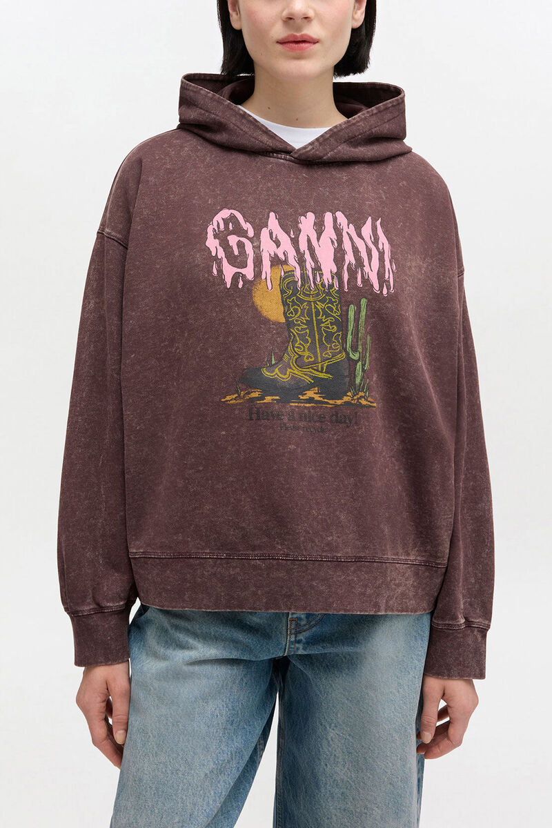 Kapuzenpullover in Vintage-Waschung, Organic Cotton, in colour Chocolate Plum - 1 - GANNI