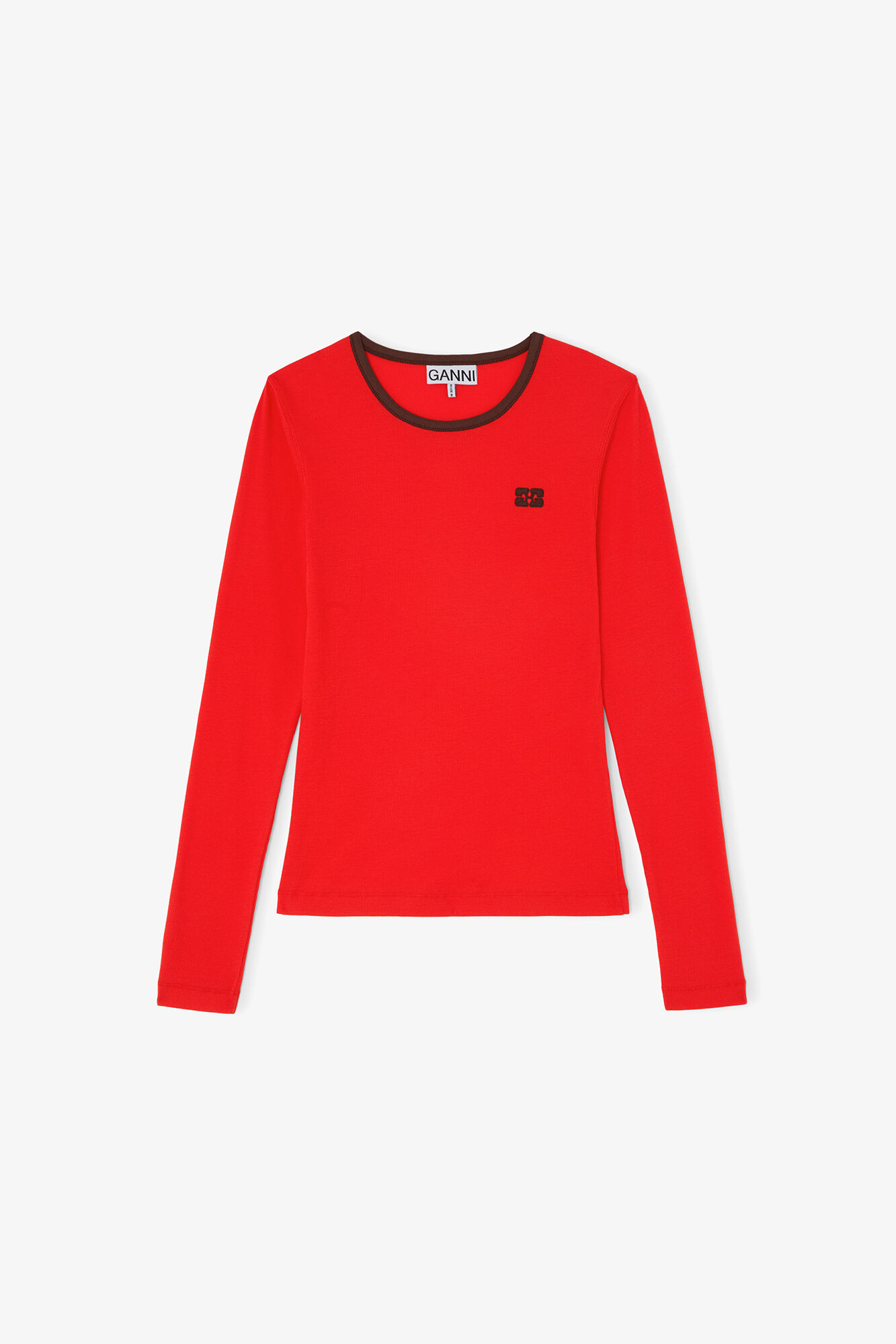 Long-sleeve Top in Red, Organic Cotton, in colour High Risk Red - 1 - GANNI