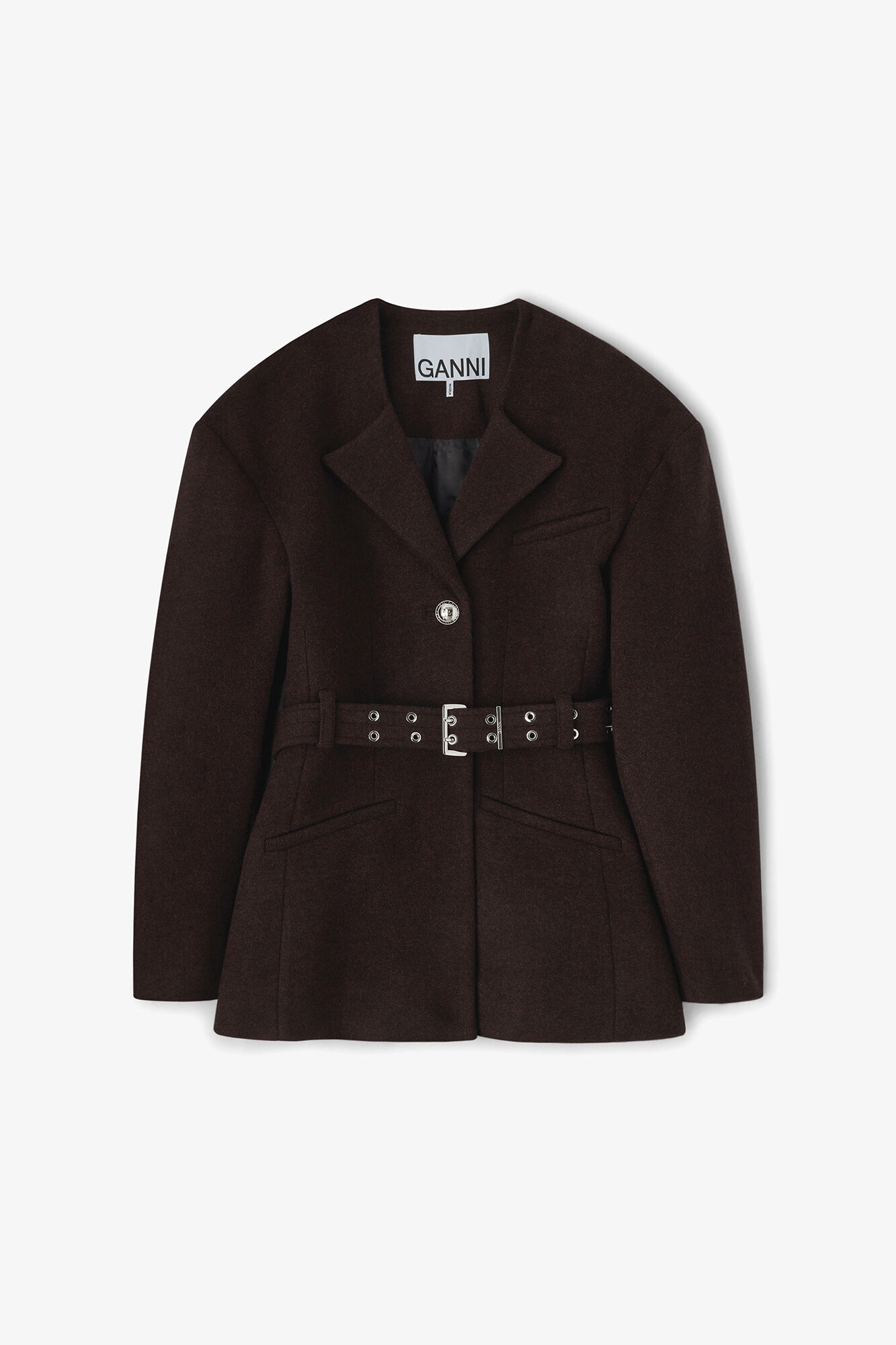 Veste en laine marron, Wool, in colour Demitasse - 1 - GANNI