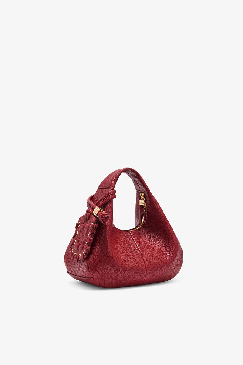 Grained Mini Hobo Bag, Recycled Polyester, in colour Red Dahlia - 2 - GANNI