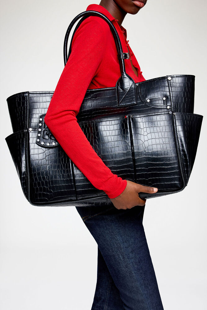 Posy Bag in Black Croco, Black
