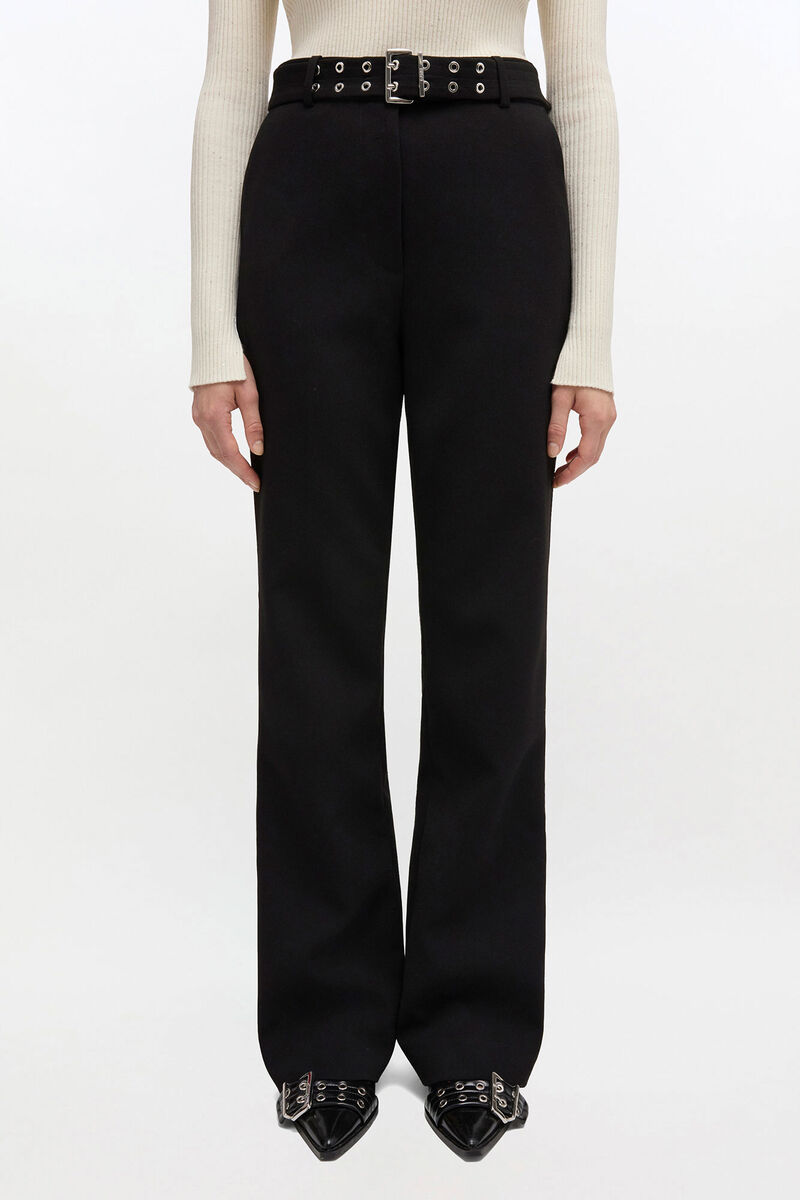 Belted Pants in Black, Recycled Polyester, in colour Black - 2 - GANNI
