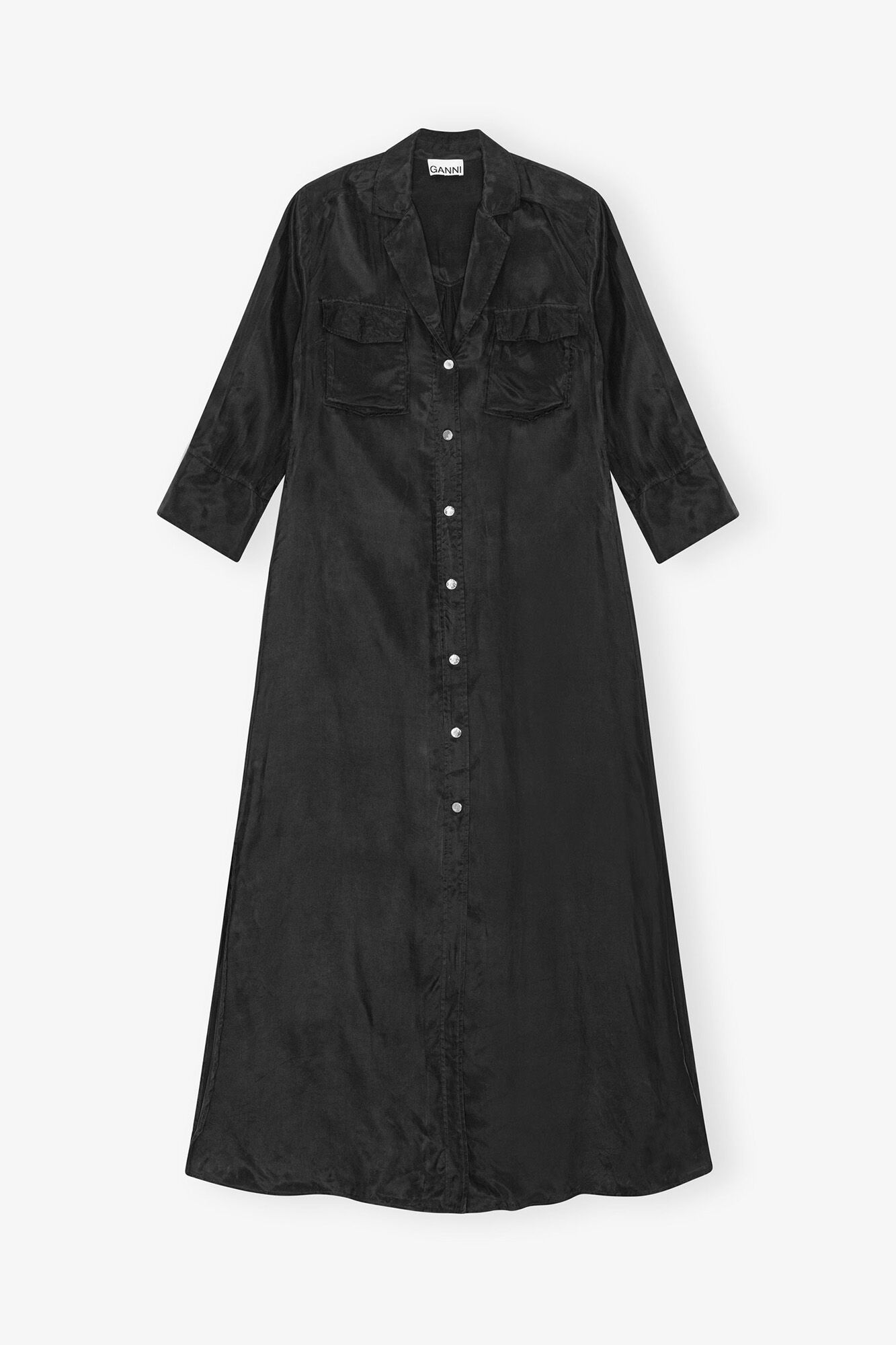 Robe longue fluide noire en cupro, Cupro, in colour Black - 1 - GANNI