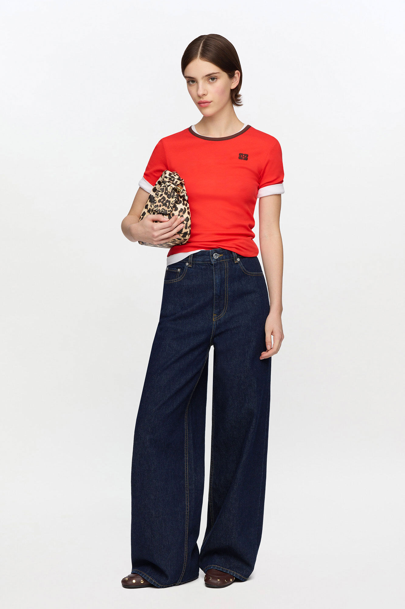 T-shirt in Cotton Rib, Organic Cotton, in colour High Risk Red - 1 - GANNI