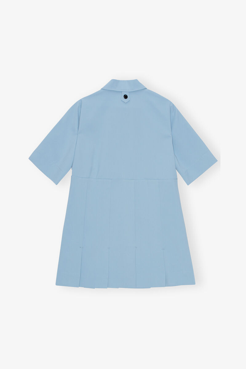 Hellblaues Mini-Kleid aus Twill-Suiting, Recycled Polyester, in colour Dusty Blue - 2 - GANNI