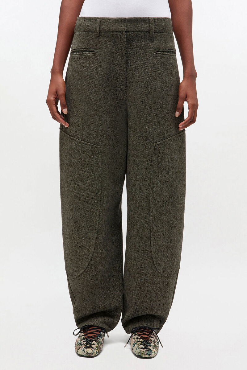 Trousers in Green Mouline Curved, Organic Cotton, in colour Forest Night - 1 - GANNI