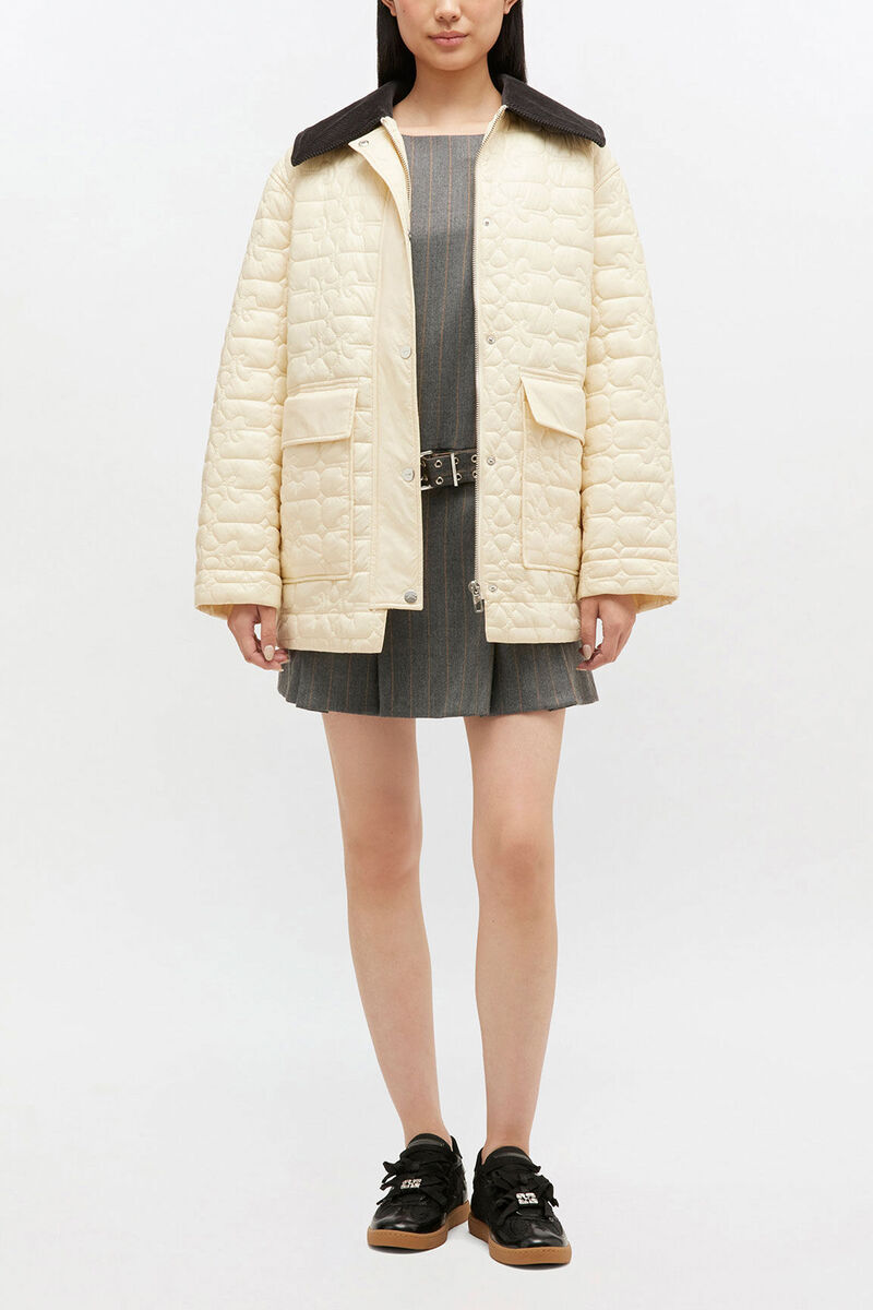 Shiny Quilt Midi Jacket, Recycled Polyamide, in colour Angora - 1 - GANNI