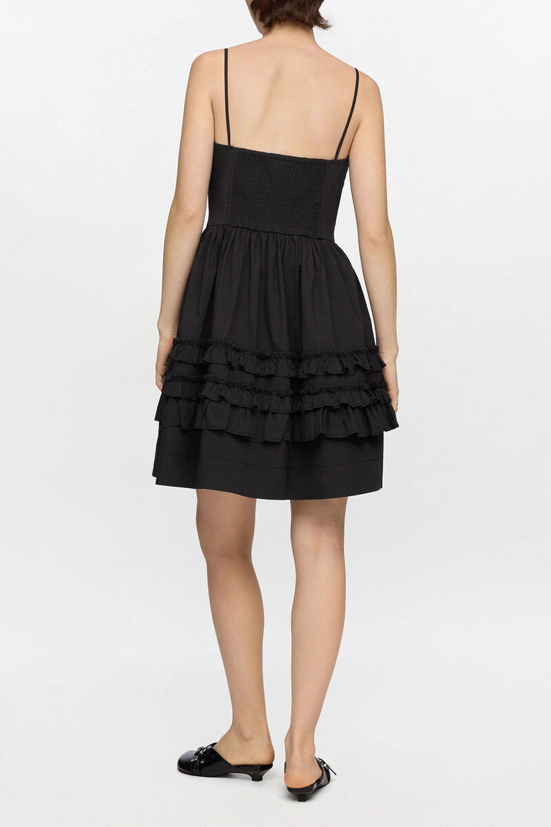 Black Mini Frill Dress, Organic Cotton, in colour Black - 2 - GANNI