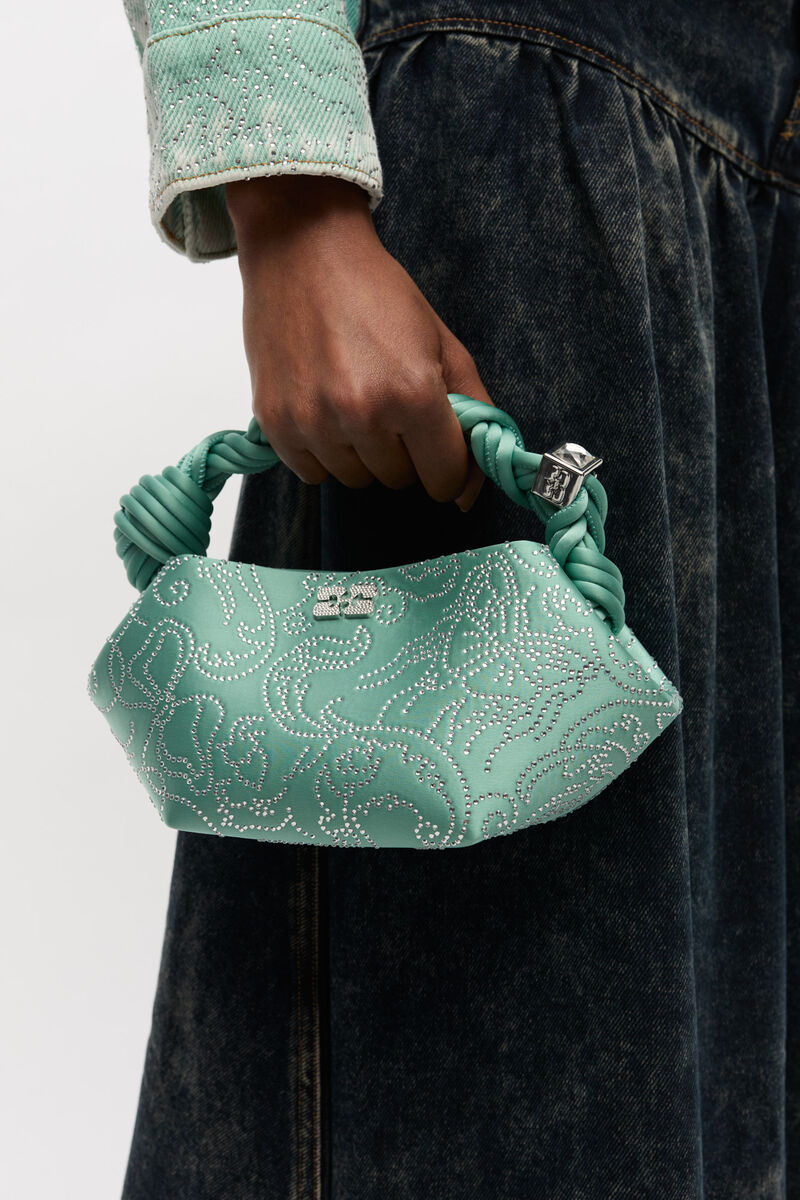 Green Rhinestone Mini Bou Bag, Recycled Polyester, in colour Brook Green - 2 - GANNI