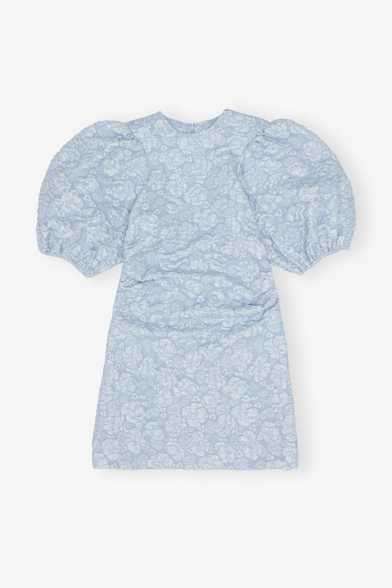 Stretch Jacquard Puff Sleeves Mini Dress, Recycled Polyester, in colour Sky Blue - 1 - GANNI