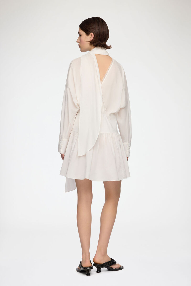 Kl&auml;nning i vit bomull, Organic Cotton, in colour Bright White - 2 - GANNI