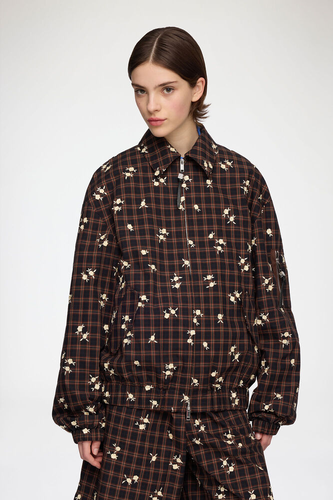 Bomber in Printed Check, Cappuccino