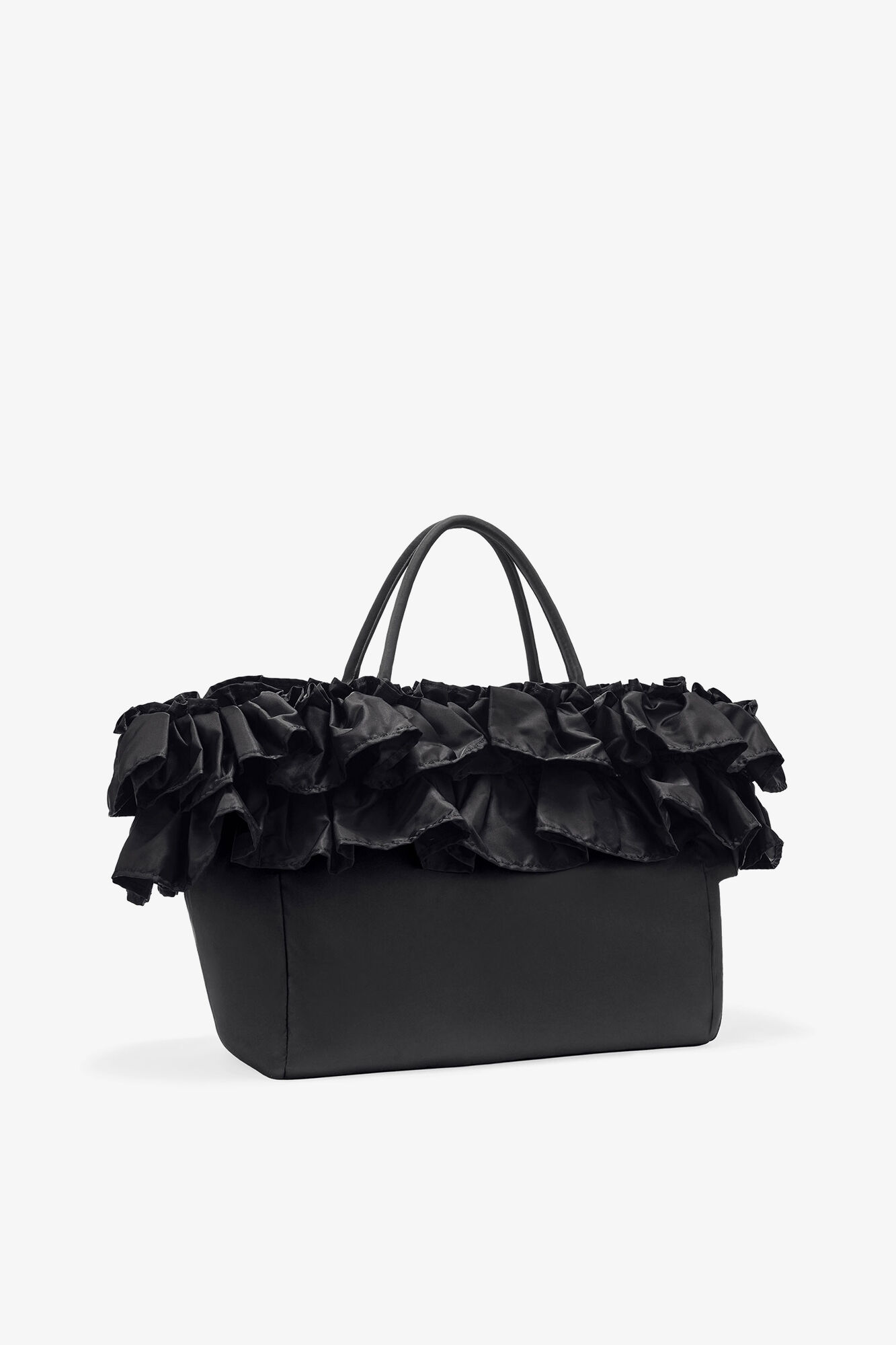 Black XXL Ruffle Tote, Recycled Nylon, in colour Black - 2 - GANNI