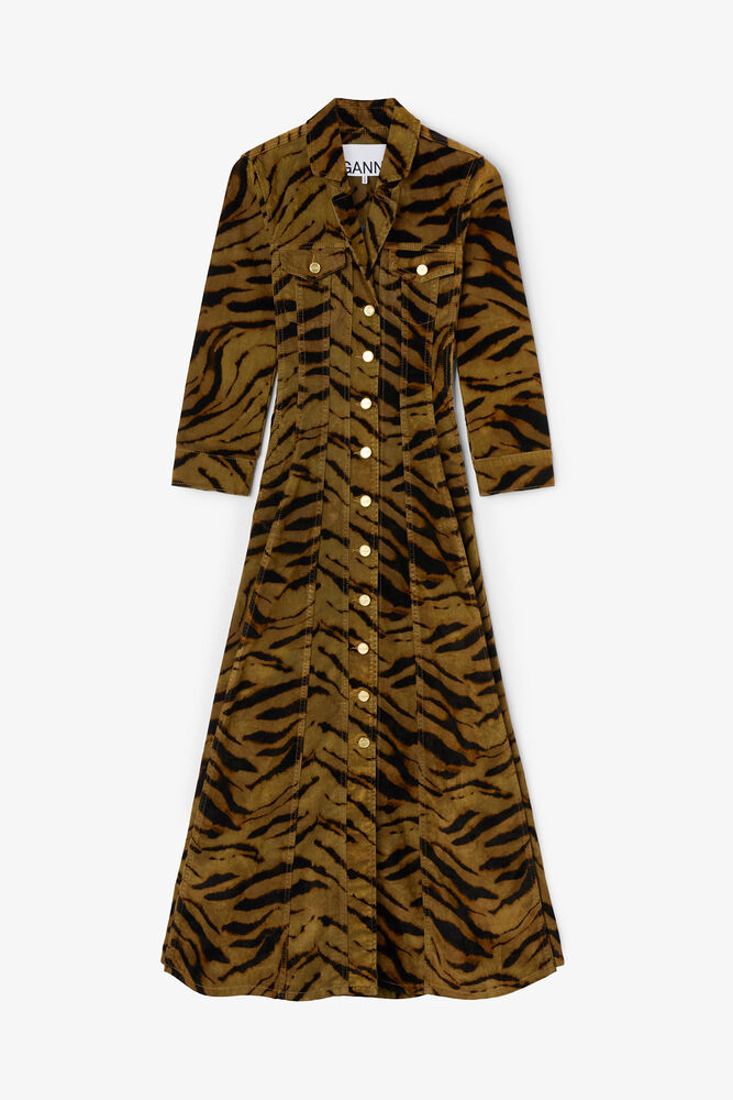 Tiger Print Denim Dress, Khaki