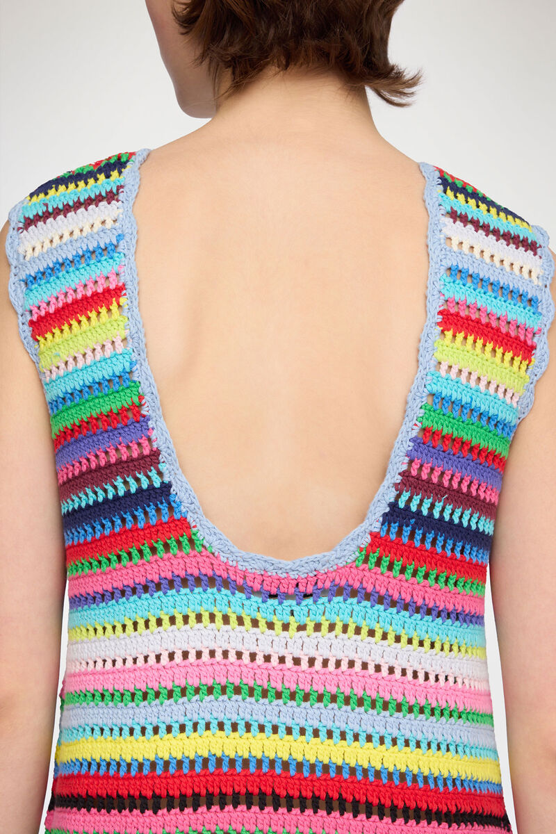 Dress in Striped Crochet, Organic Cotton, in colour Multicolour - 3 - GANNI