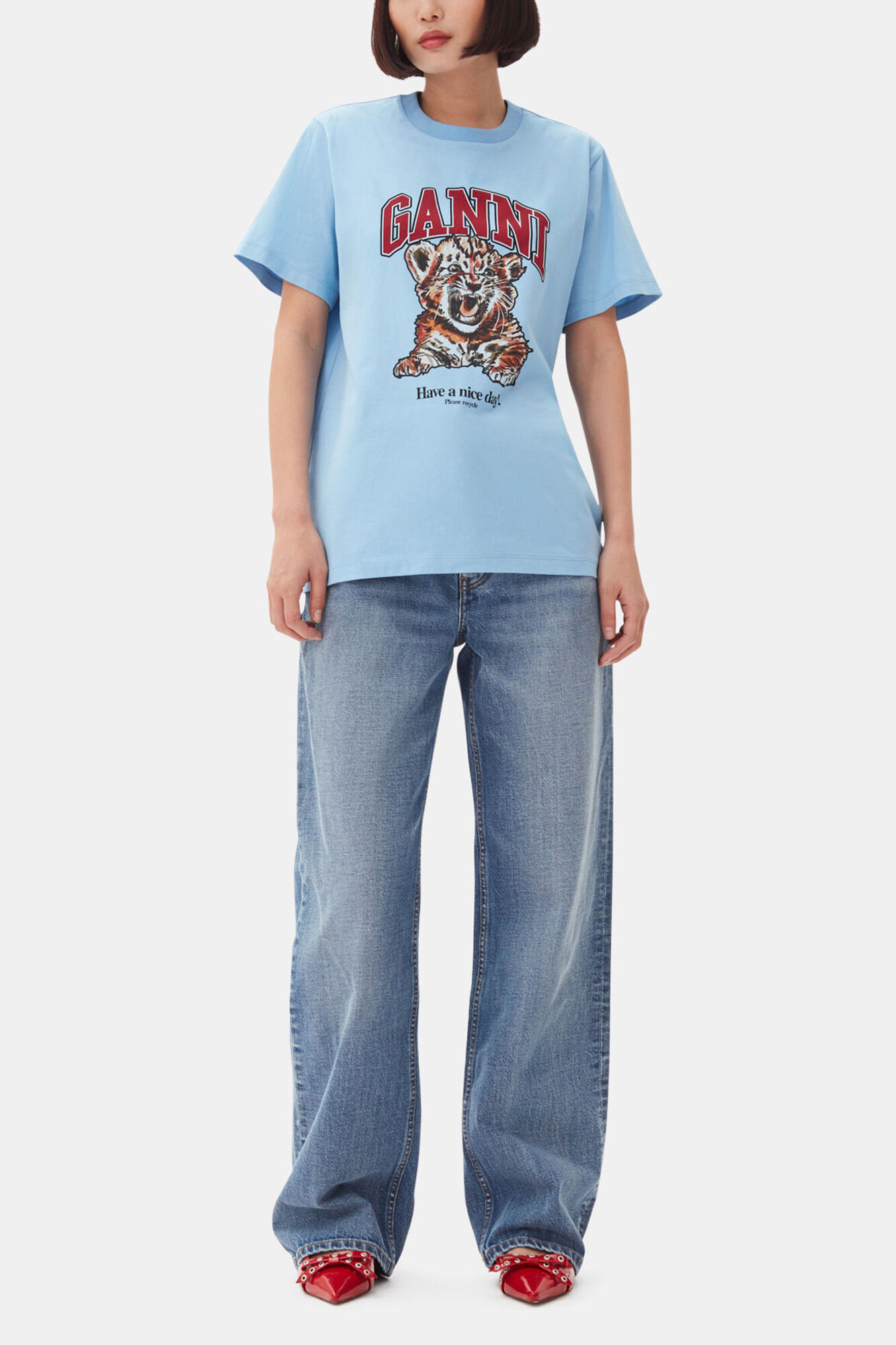 Blue Basic Jersey Tiger Relaxed T-shirt, Organic Cotton, in colour Blissful Blue - 2 - GANNI