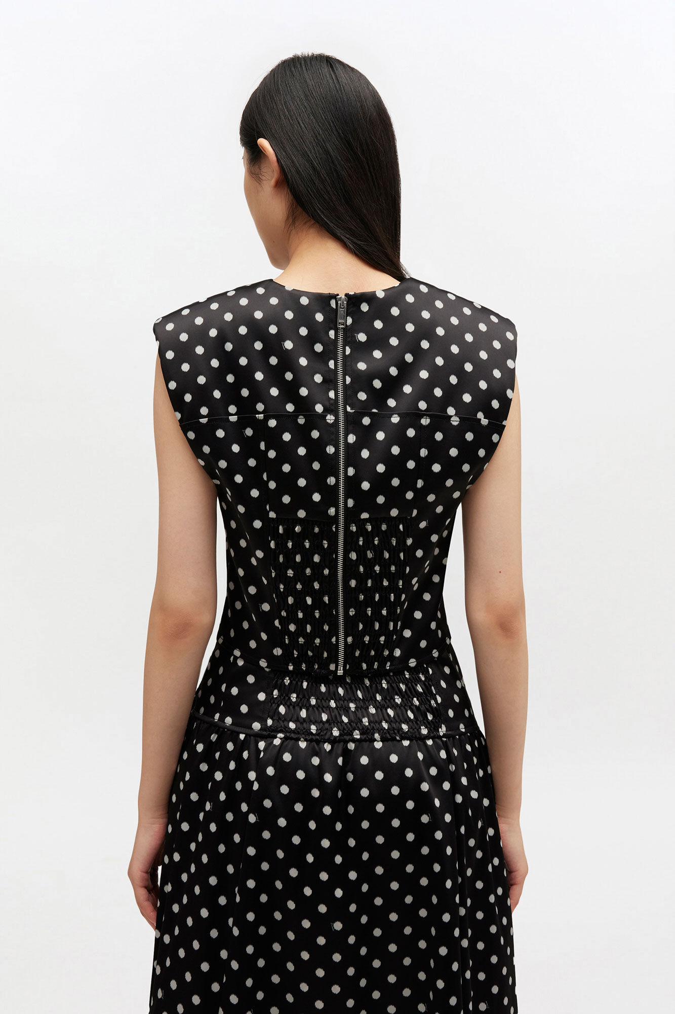 Polka-Dot Satin Corset Top, Recycled Polyester, in colour Black - 3 - GANNI