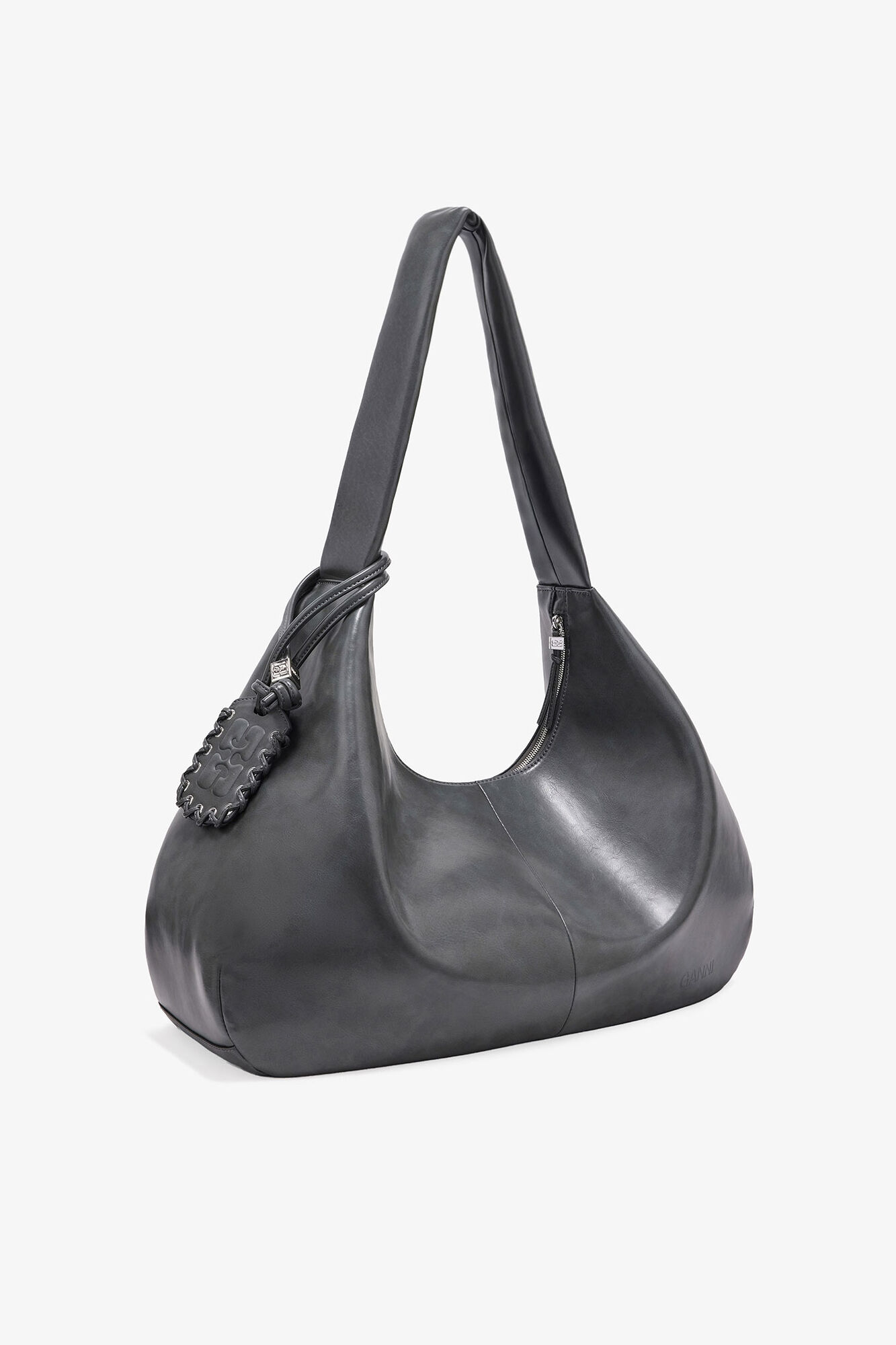 Steel Grey XXL Hobo Bag, Recycled Leather, in colour Steal Grey - 2 - GANNI