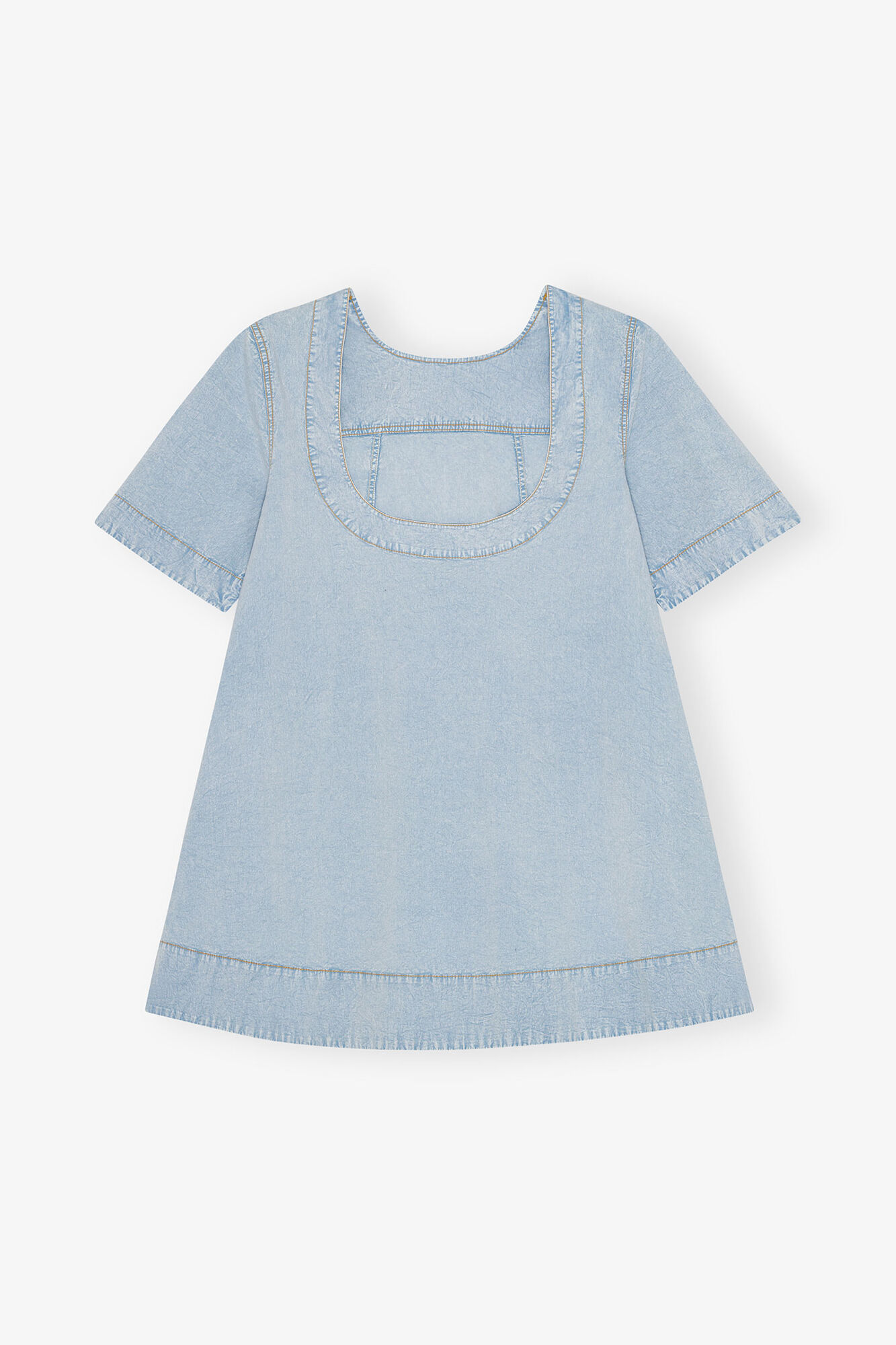 Lysebl&aring; A-linjeformet minikjole i denim, Organic Cotton, in colour Soft Chambray - 2 - GANNI
