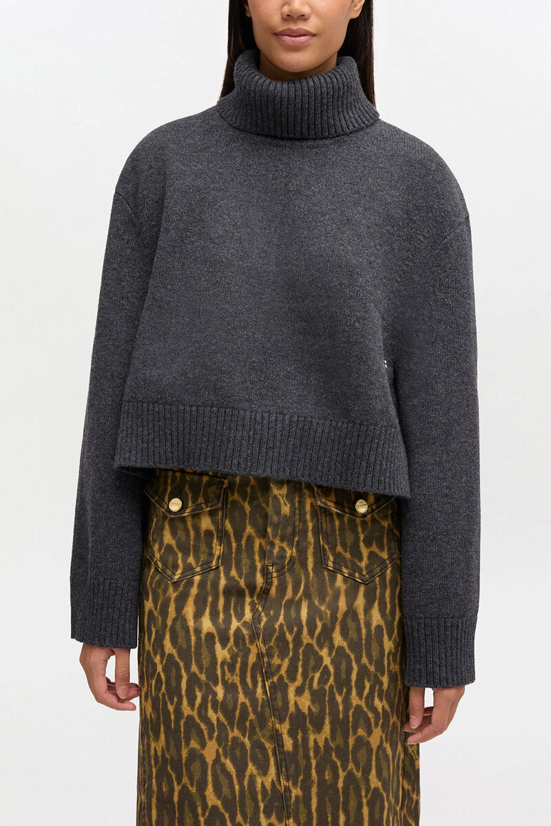 Wool Turtleneck Jumper, Wool, in colour Phantom - 1 - GANNI