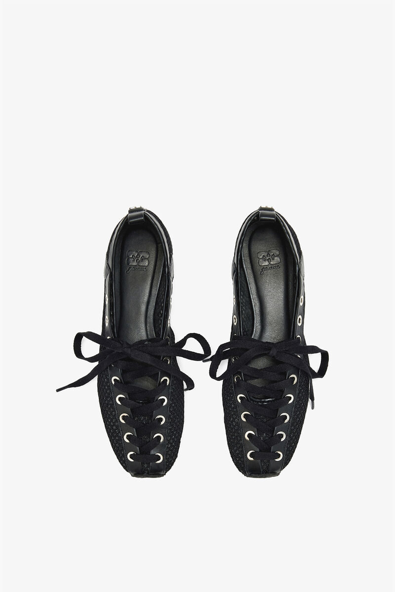 Sporty Ballerina in Black Mesh, Recycled Polyester, in colour Black - 3 - GANNI