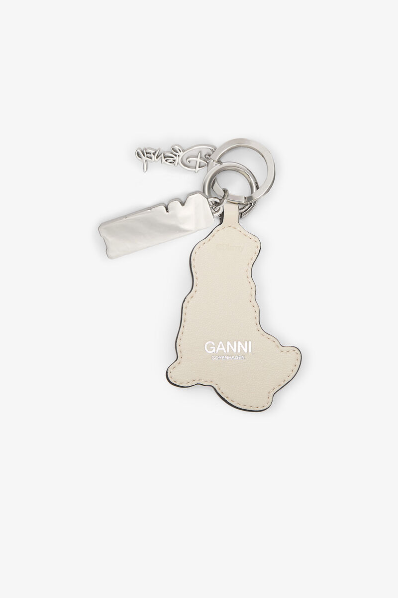 Daisy Duck White Keyring, Recycled Leather, in colour Egret - 2 - GANNI
