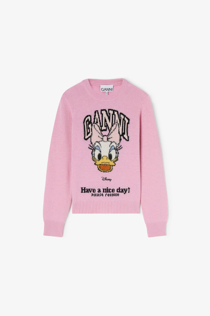 Daisy Duck Graphic Wool Jumper, Wool, in colour Chalk Pink - 1 - GANNI