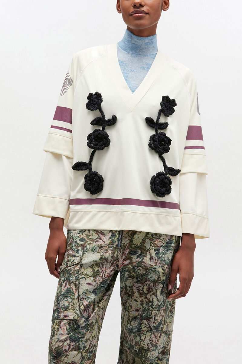 Ivory GANNI League Long-sleeve, Polyester, in colour Egret - 1 - GANNI