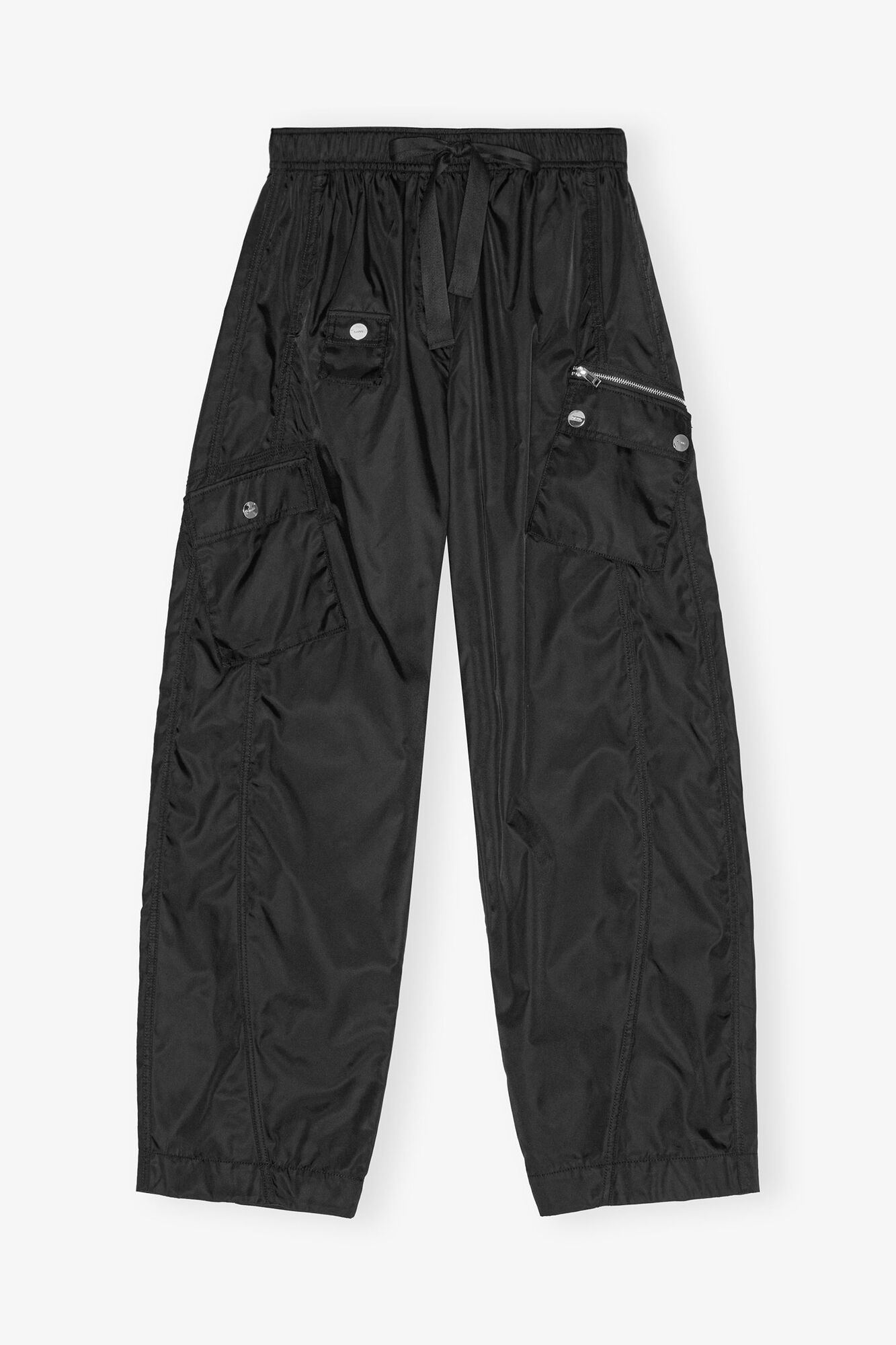 Pants in Elasticated Black Nylon, Recycled Polyamide, in colour Black - 1 - GANNI